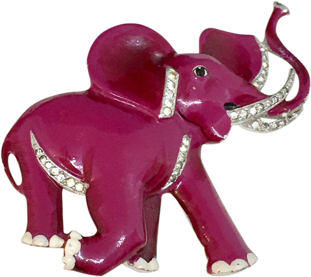 Trifari Enamel Republican Elephant Fur Clip Pin - Indian Elephant (1026x1026), Png Download