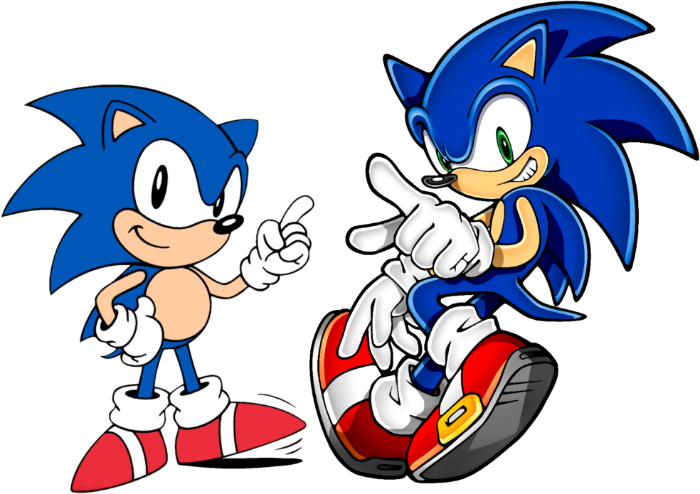 Classic Sonic And Modern Sonic (right) - Sonic The Hedgehog Clipart (1024x773), Png Download