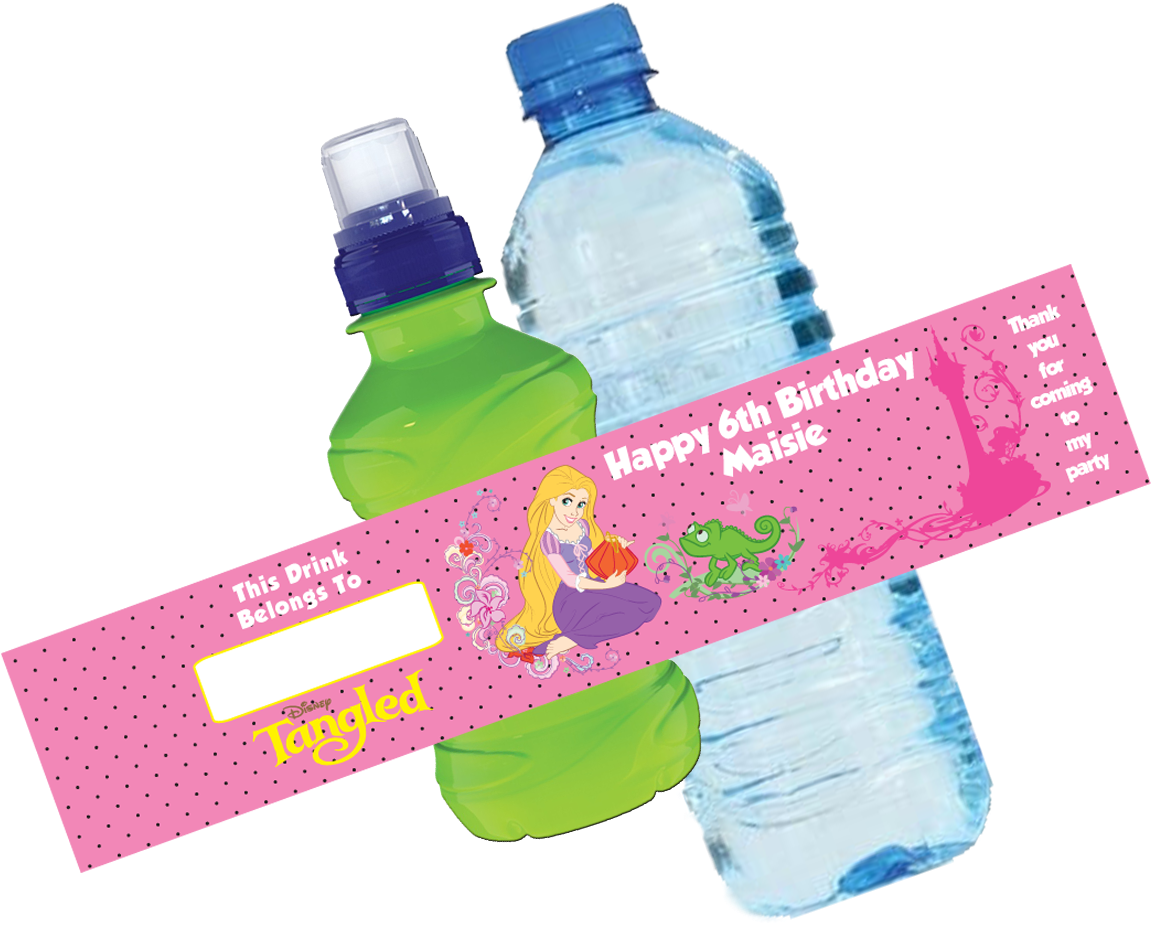 Rapunzel Tangled Bottle Wrappers - Fortnite Party Drink Wraps (1166x1000), Png Download