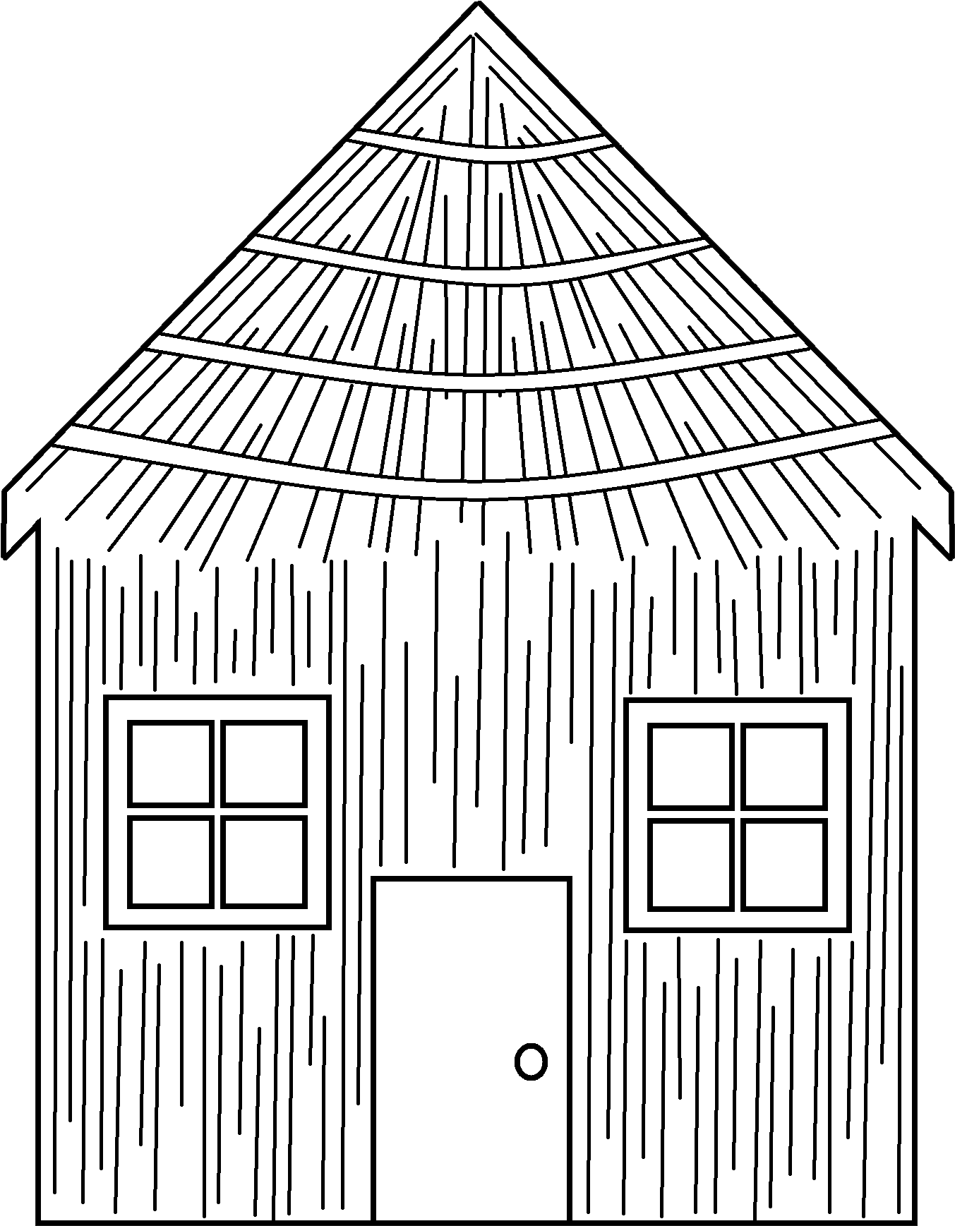 Houses Clipart Group Image Black And White Download - Three Little Pigs Straw House Black And White (1477x1837), Png Download