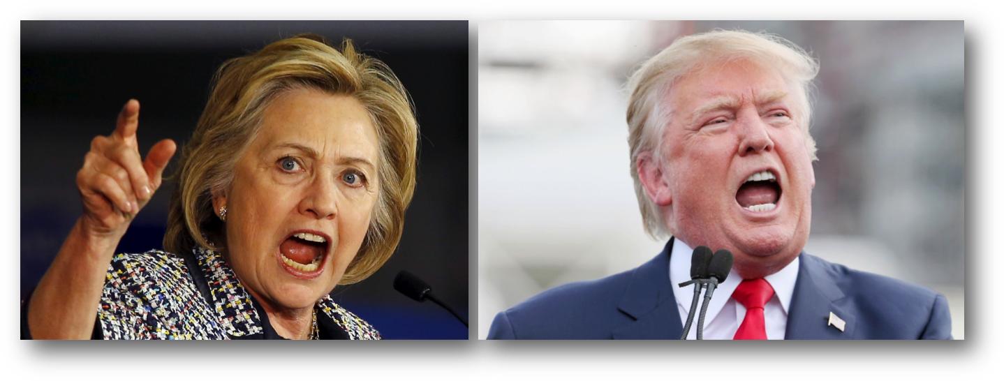 Hillary And The Donald (chip Somodevilla/getty Images) - Hillary Clinton Looking Mad (1449x556), Png Download