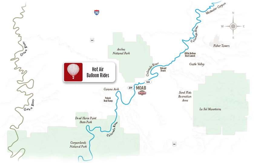 Moab Hot Air Ballooning Map - Moab (960x605), Png Download