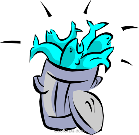 Fish And Garbage Can Royalty Free Vector Clip Art Illustration - Fish In Garbage Can (480x466), Png Download