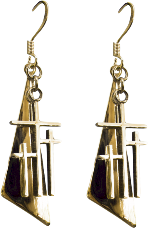 Gold Calvary 3 Cross & Triangle Cross Earrings - Earring (800x800), Png Download