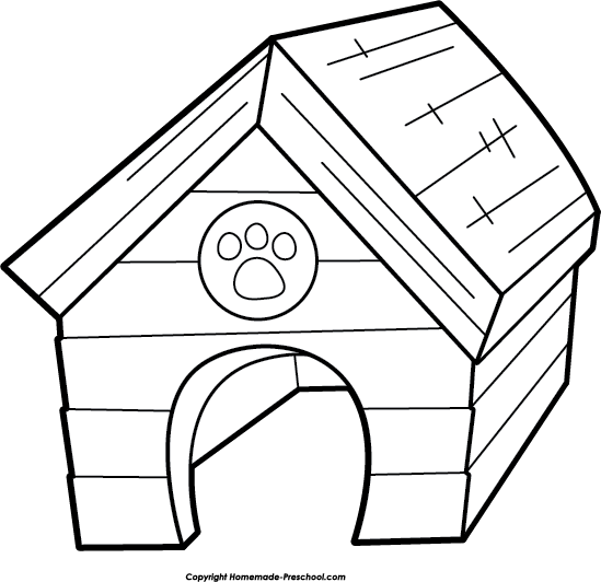 Clip Art Free Dog Click To Save Image Leash And - Black And White Dog House Clipart (549x532), Png Download