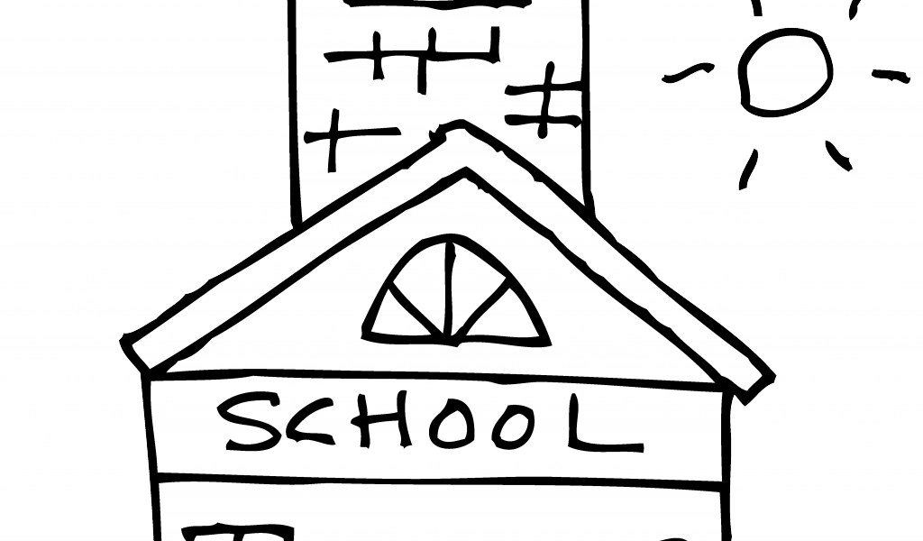 Black And White Outline House Clipart Awesome X Haunted - School Clipart Coloring Pages (1024x600), Png Download