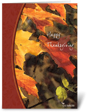 Golden Fall Leaves Thanksgiving Card Greeting Card - Watercolor Leaf's-blank Card (350x396), Png Download