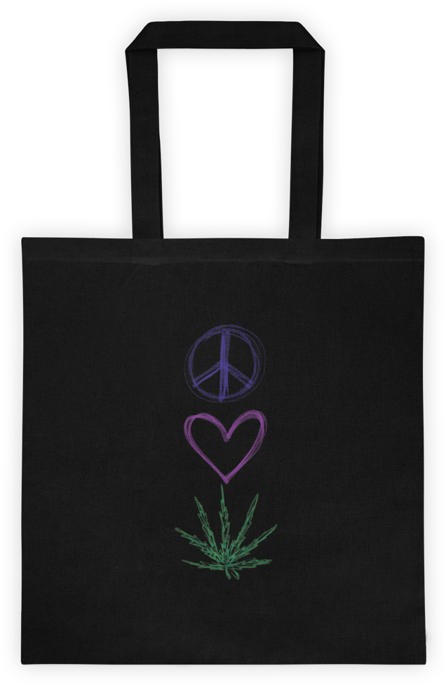 Peace, Love, Weed/cbd/hemp Tote Bag - Tote Bag (1000x1000), Png Download