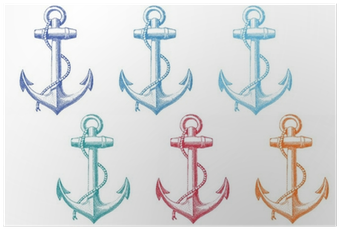Vintage Anchor With Rope, Vector Set Poster • Pixers® - Vintage Navy Blue Anchor Note Cards (400x400), Png Download