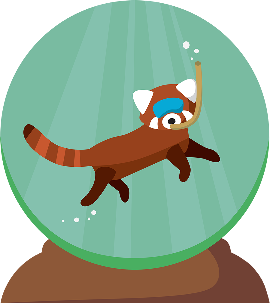 A Digital Work Of A Red Panda In A Snow Globe - Cartoon (898x1016), Png Download