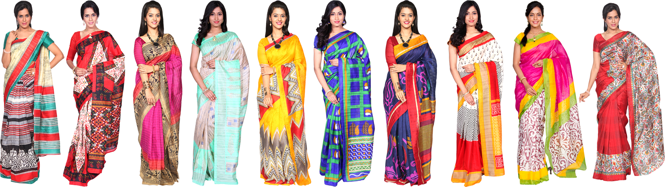 Assorted 5 Bhagalpuri Saree Collections - Sari (2275x640), Png Download