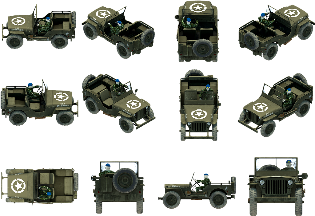 Wj - Military Jeep Top View (1024x768), Png Download