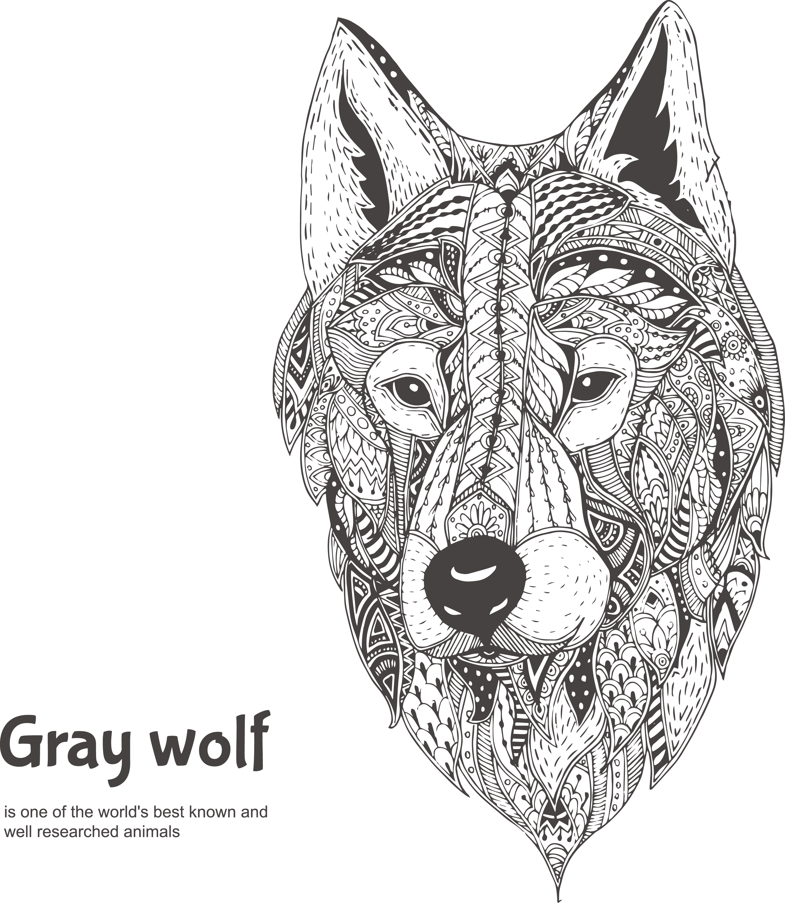 Graphic Free Stock Drawing Mediums Wolf - Doodle Art Serigala (3187x3665), Png Download