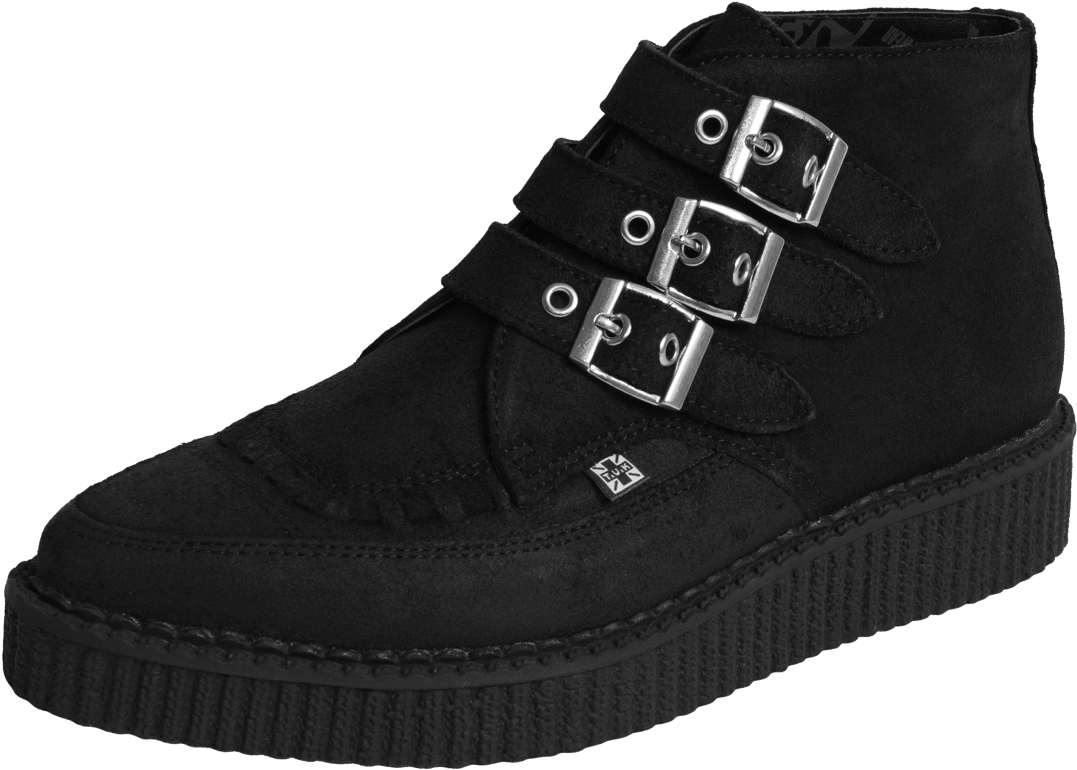 3 Buckle Black Waxy Suede Pointed Creeper Boot - Adult T.u.k. Shoes A8985 Two-toned Creeper Boots (1096x876), Png Download