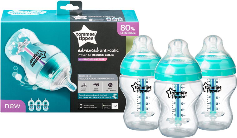Tommee Tippee 3 Anti-colic Bottles - Tommee Tippee Bottles Anti Colic Newborn (800x800), Png Download