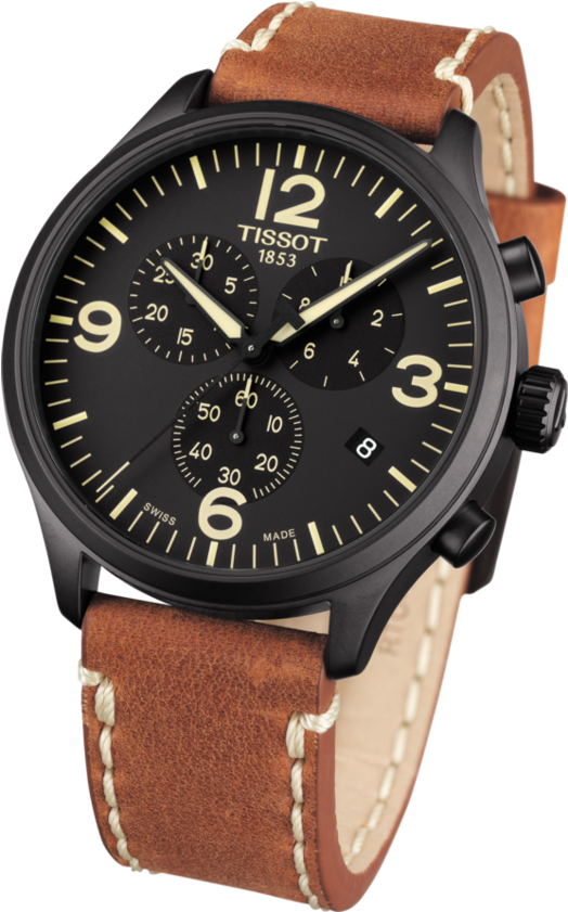 Black Face Brown Leather Watch (555x840), Png Download