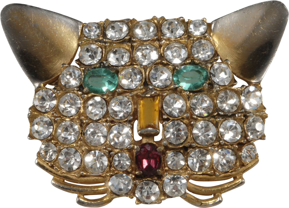 Blumenthal Rhinestone Cat Head Brooch Pin From Chicantiques - Ring (1020x1020), Png Download