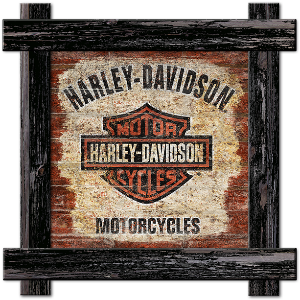 Brick Textured Harley-davidson Logo Sign With Frame - Harley Davidson (730x730), Png Download