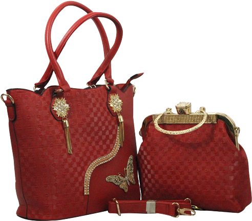 Two Piece Fancy Ladies Bag Red A - Ladies Bag Items Png (600x600), Png Download