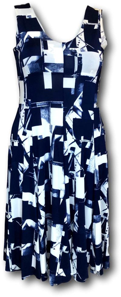 Sleeveless Fit And Flare Dress In Navy And White Jill - Day Dress (731x1024), Png Download