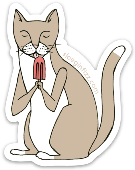 Cat With A Popsicle Vinyl Sticker - Cat Yawns (864x864), Png Download