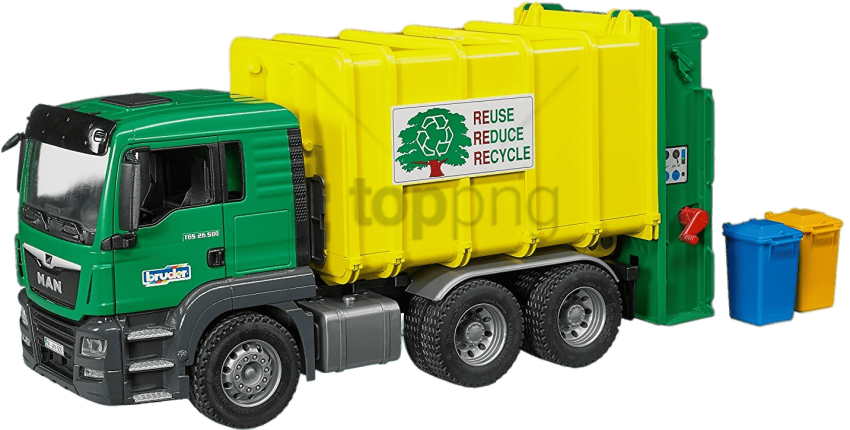 Free Png Download Man Garbage Truck And Containers - Bruder Garbage Truck Man (850x430), Png Download