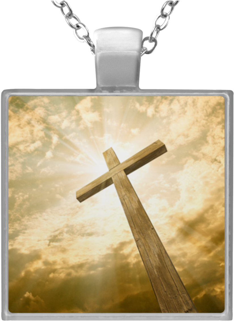 Wooden Cross With Sunburst Un4684 Square Necklace - Existence Of Higher Being (1155x1155), Png Download