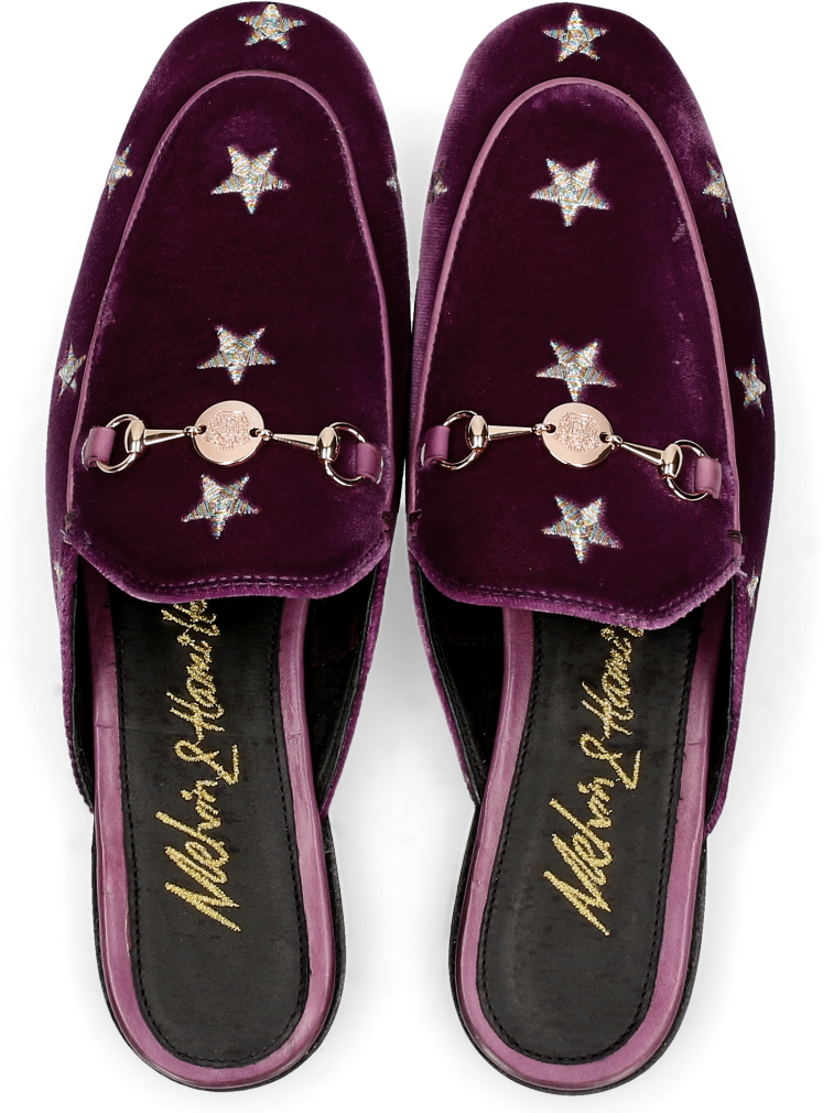 Mules Scarlett 10 Velluto Viola Embroidery Stars - Slip-on Shoe (1024x1024), Png Download