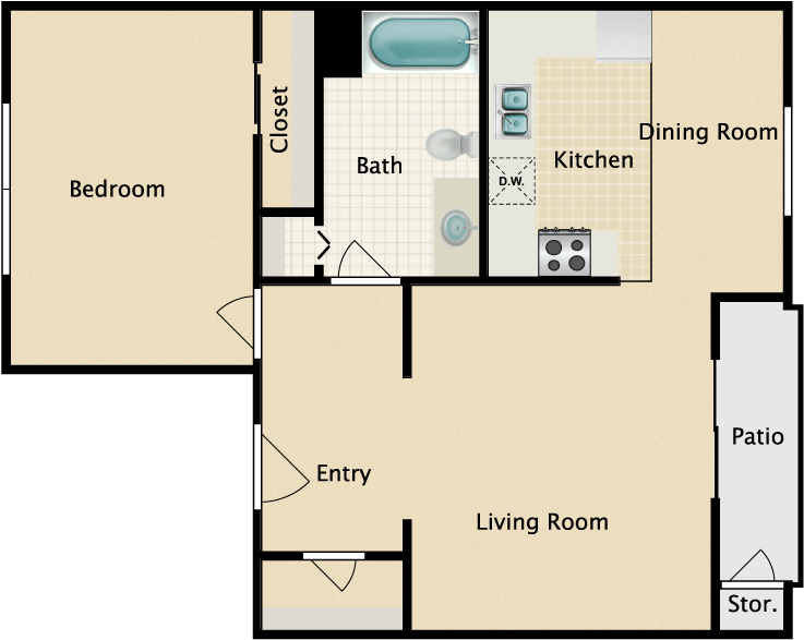 One Bedroom B - Floor Plan (750x750), Png Download