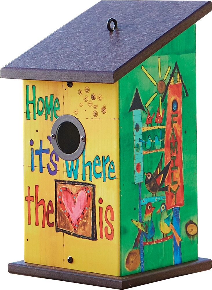 Where The Heart Is Birdhouse Painted Peace - Plywood (1000x1000), Png Download