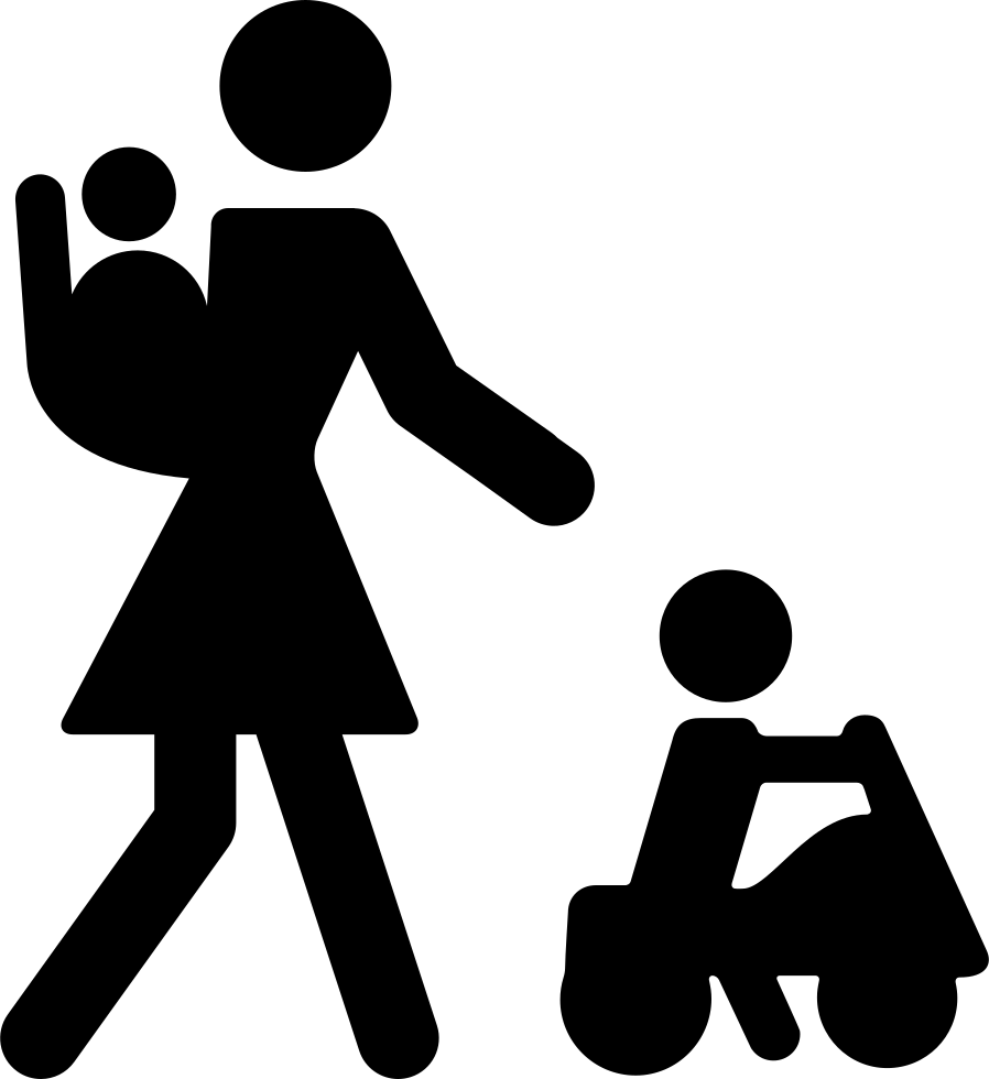 Mother With Baby On Her Back And Other Child On A Car - Ibu Dan Anak Icon Png (898x980), Png Download