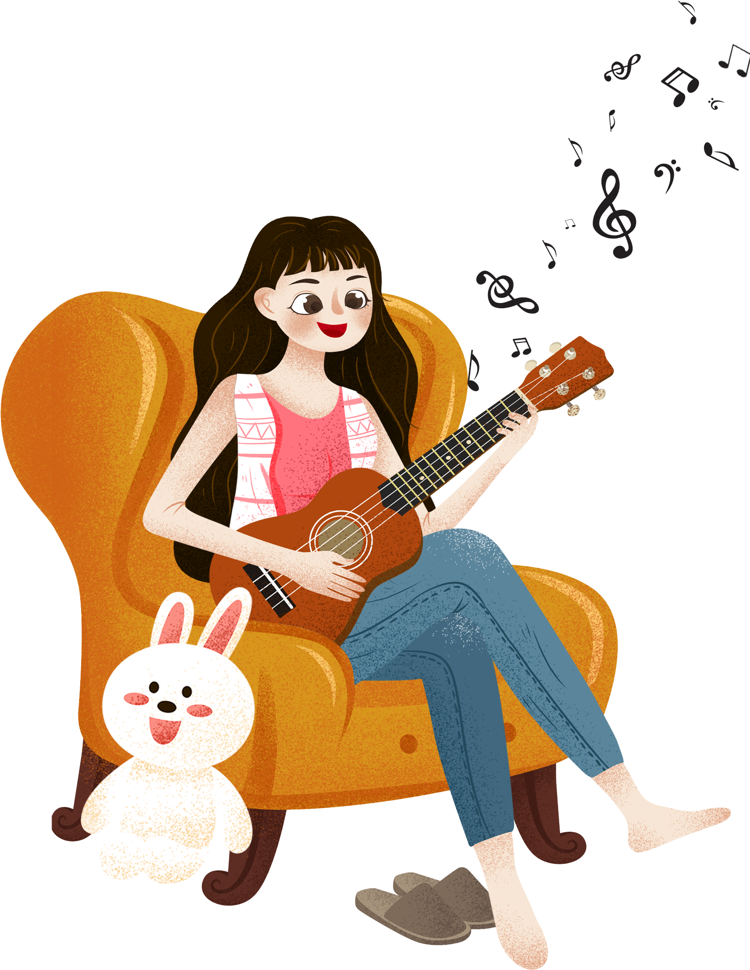 Warm Hand Painted Illustration Sofa Png And Psd - Music (2000x2000), Png Download