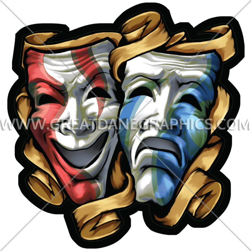 Drama Masks Colored Production - Drama Mask Color (825x852), Png Download