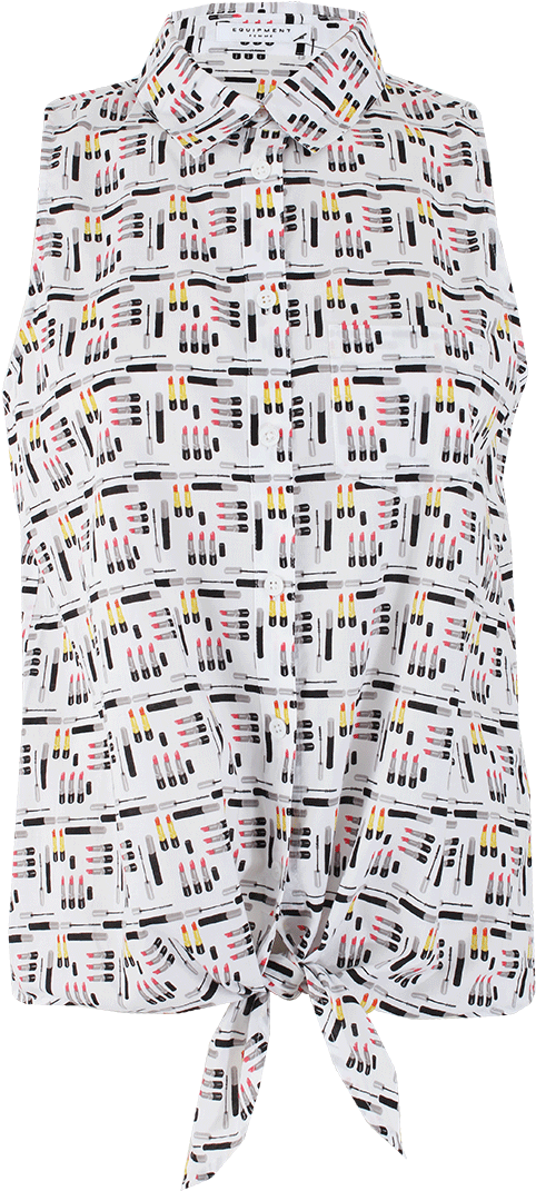 Sleeveless Button Front Lipstick Print Blouse - Blouse (960x1223), Png Download