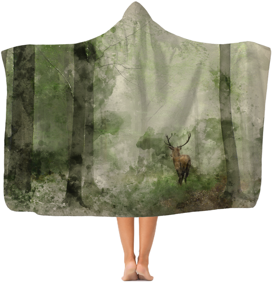Red Deer Stag In Foggy Autumn Premium Adult Hooded - Blanket (1024x1024), Png Download
