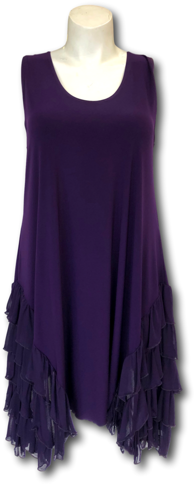 Midi Length Ruffled Side Sleeveless Tank Dress In Purple - Day Dress (731x1023), Png Download