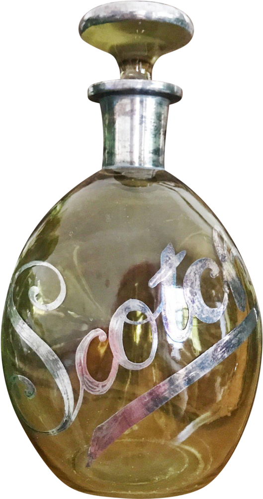 Vintage Gold Glass Scotch Decanter With Sterling Silver - Glass Bottle (1000x1000), Png Download