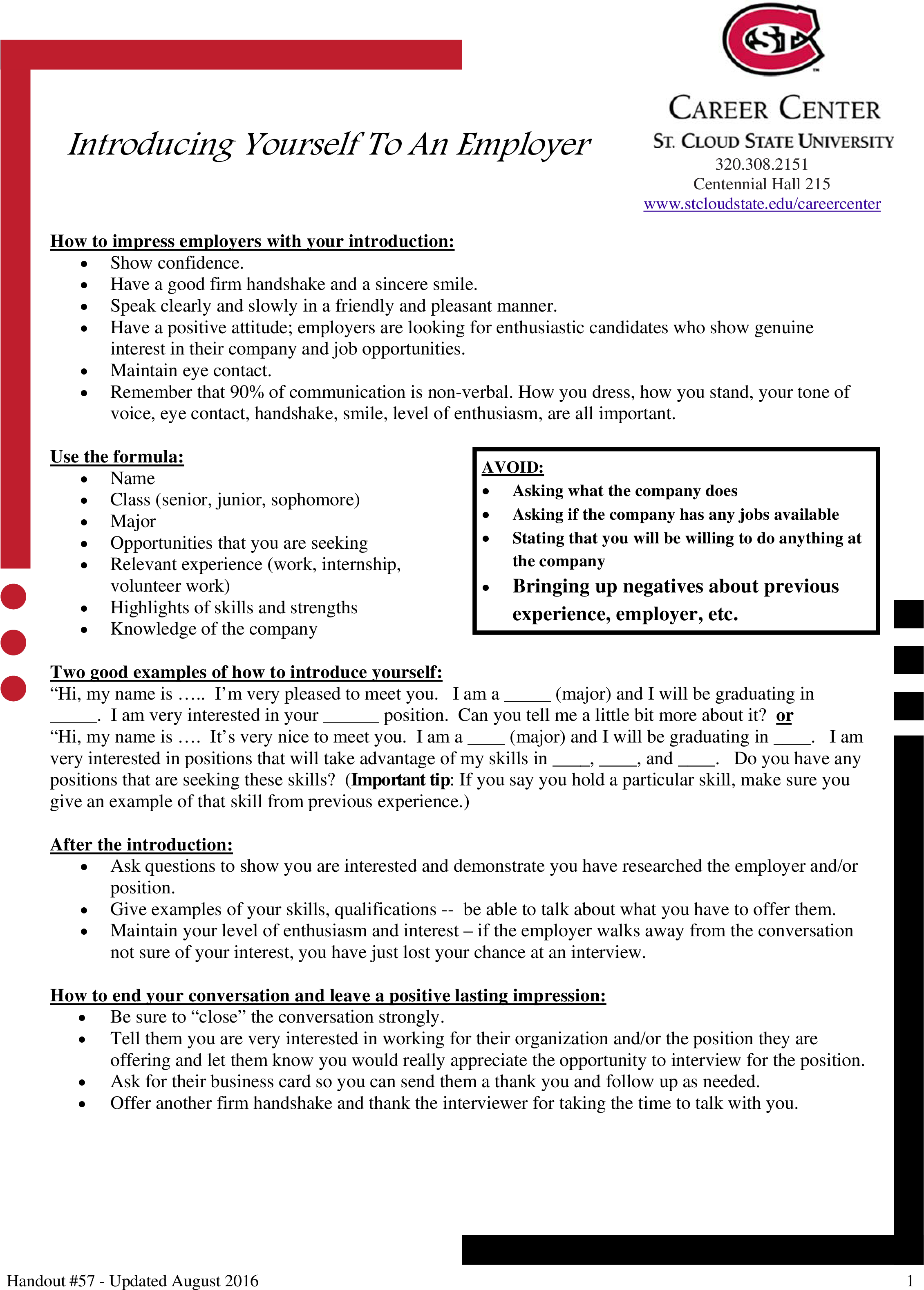 Free Introduction Letter To Employer At Zoom - St. Cloud State University (2550x3300), Png Download