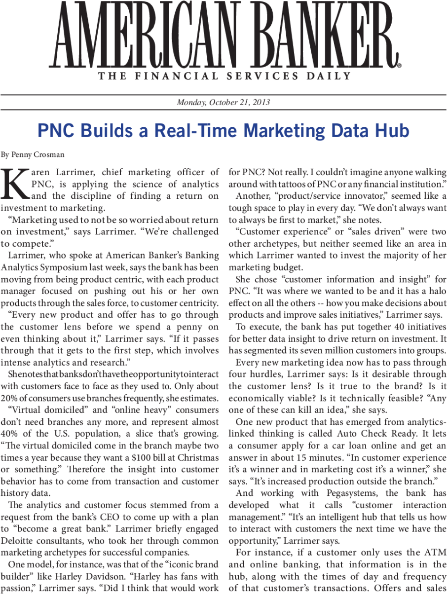 Pnc Builds A Real-time Marketing Data Hub - American Banker (1024x1325), Png Download