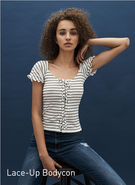 Girls Lace-up Bodycon Tee - Girl (622x860), Png Download