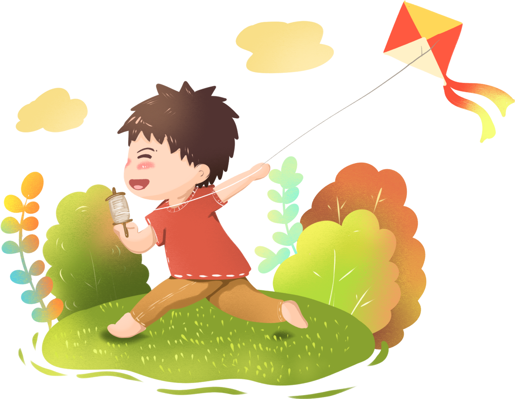 Children Playing Kite Flying Autumn Creative Illustration - Illustration (2000x2000), Png Download
