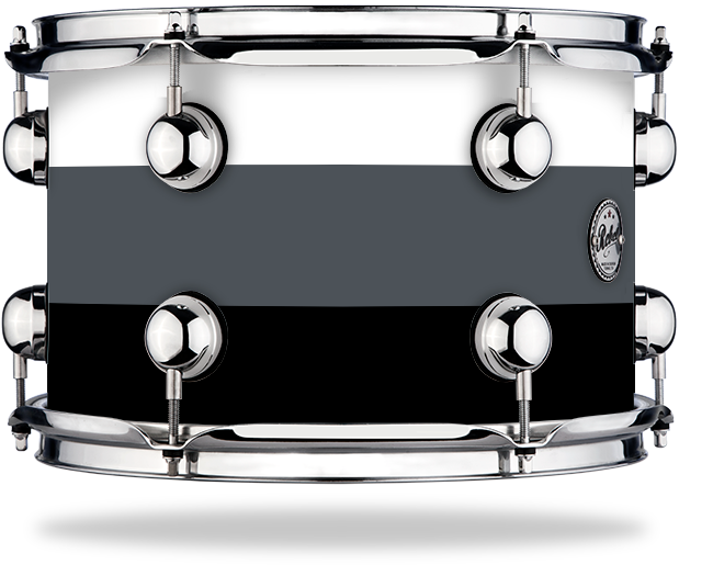 White Grey Black Stripe Solid Satin Chrome Hw - Snare Drum (677x559), Png Download