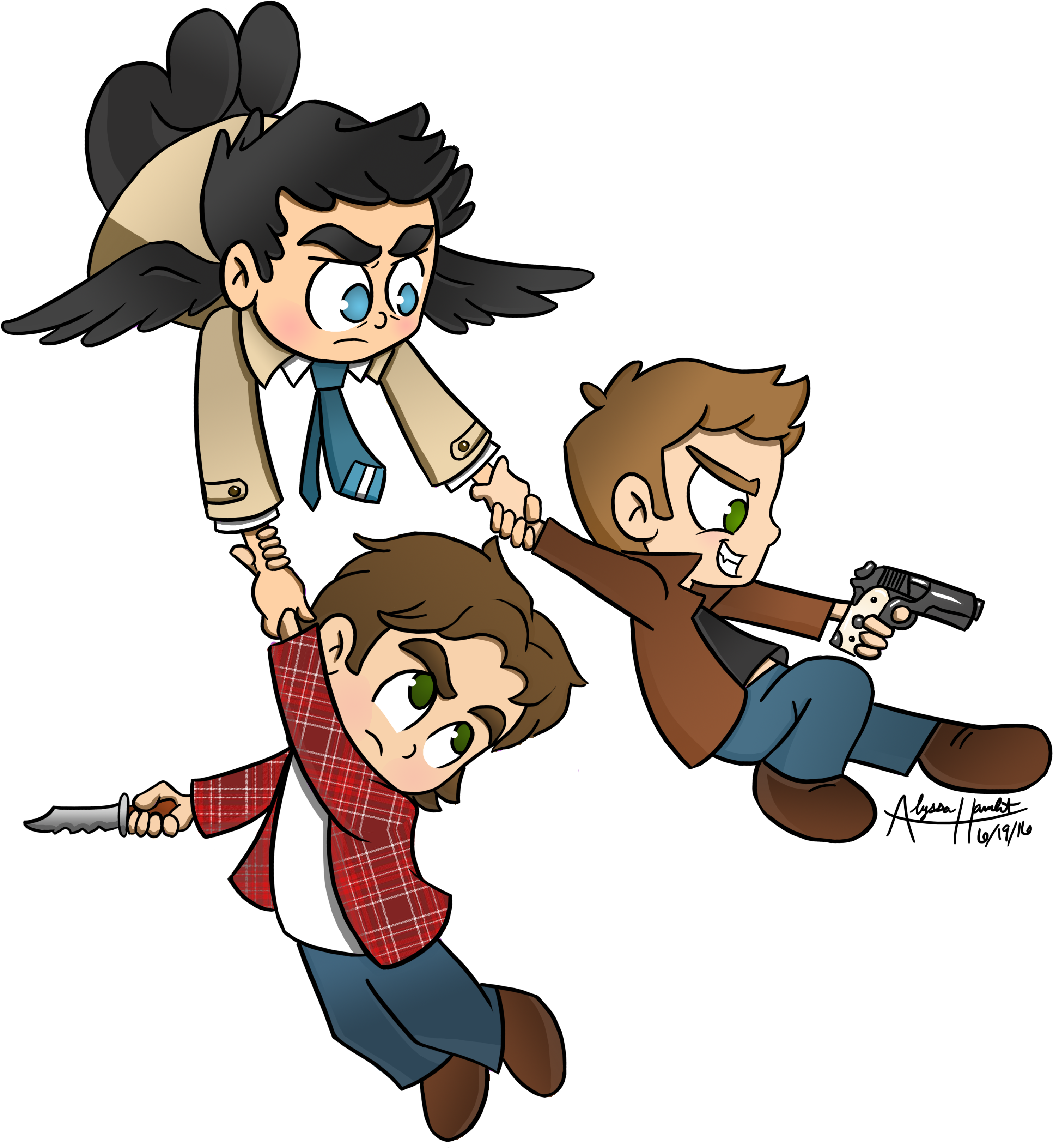 Supernatural Clip Crowley Png Black And White Download - Sam And Dean Cartoon (3024x3456), Png Download
