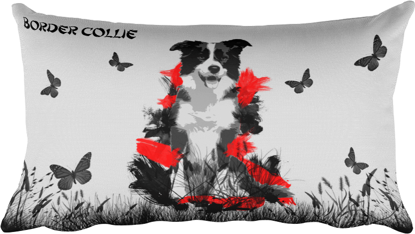 Border Collie Chinese Painting / Silver - Cushion (1000x1000), Png Download