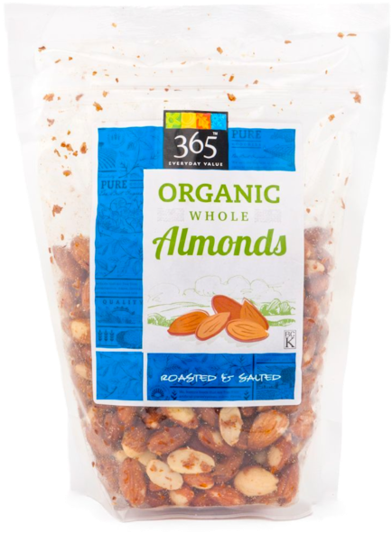 365 Organic Roasted & Salted Whole Almonds - Organic Almonds Whole Foods 365 (600x600), Png Download