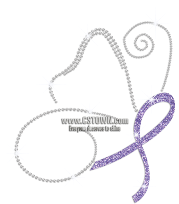 Glittering Purple Ribbon Butterfly Iron On Rhinestone - Pendant (450x450), Png Download
