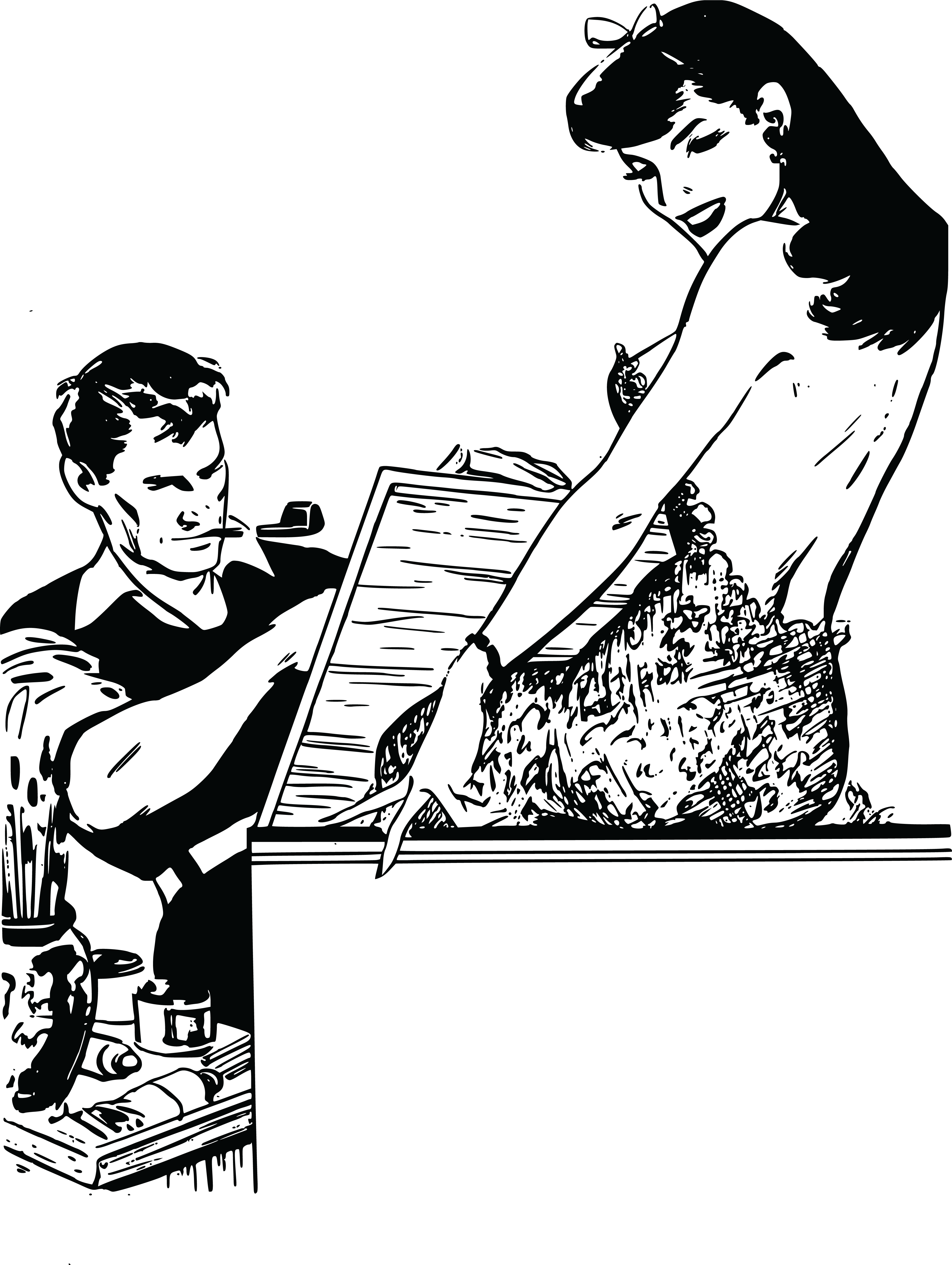 Free Clipart Of A Female Model Posing For A Male Artist - Artista Dibujo (4000x5314), Png Download