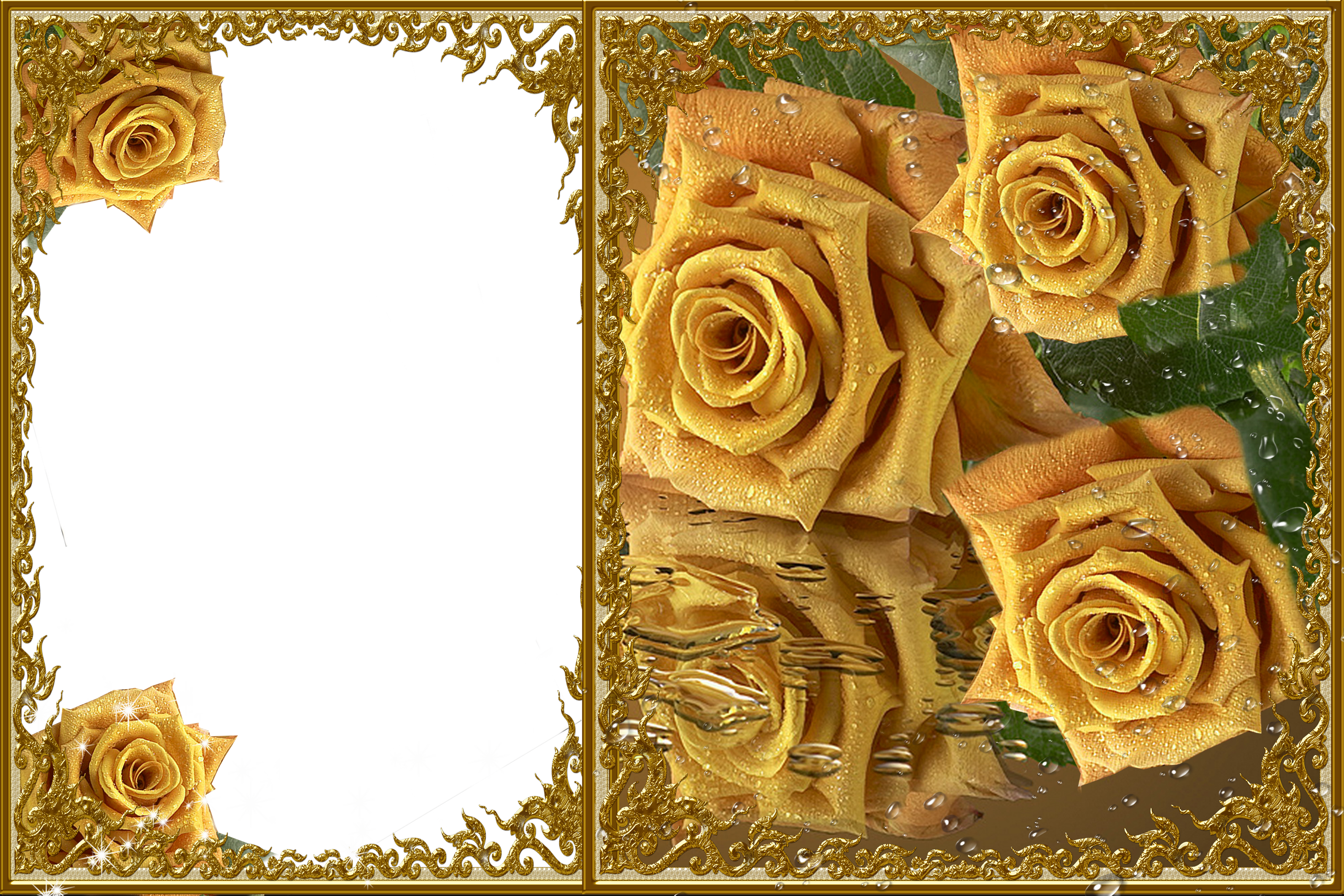 Yellow Rose Clipart Gold Frame - Yellow Roses Frames Images Png (3000x2000), Png Download
