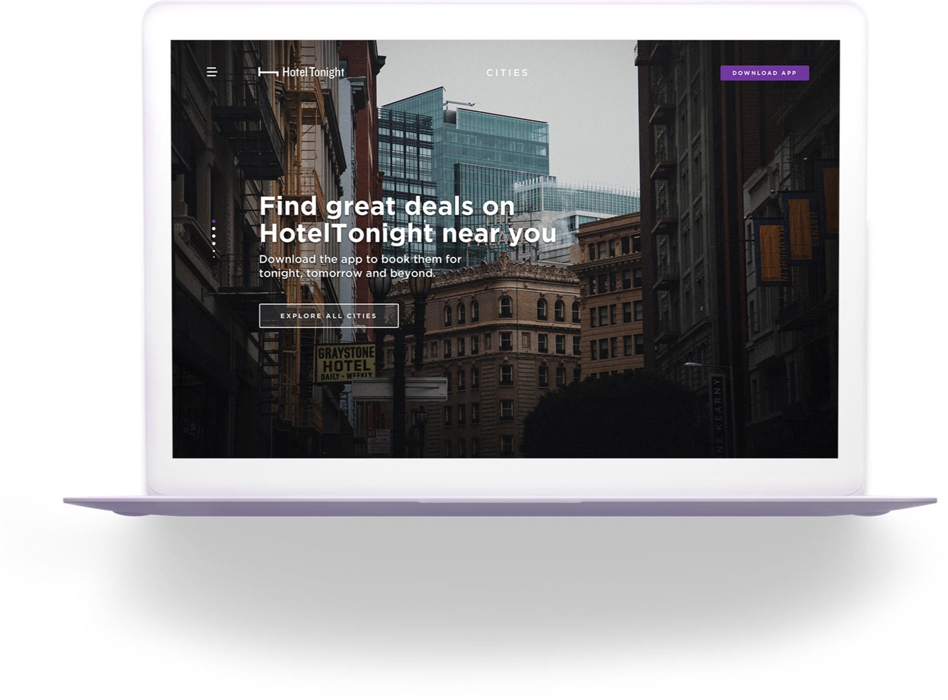 Hoteltonight Website Screen On A Laptop Screen Template - City Aesthetic (2066x1459), Png Download