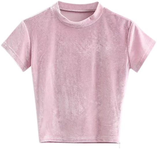 Velvet Crew Neck Cropped T-shirt - Active Shirt (558x744), Png Download